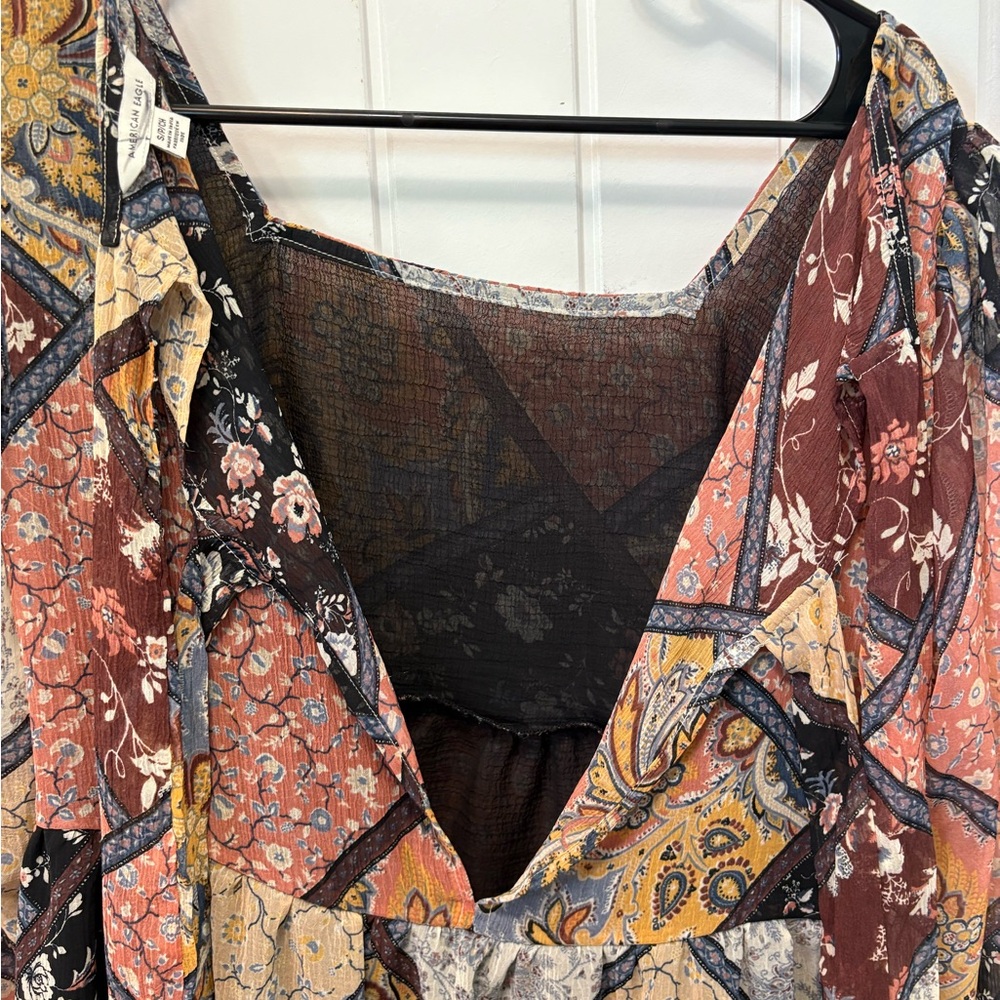 American Eagle Multicolored Patchwork Blouse Back… - image 8